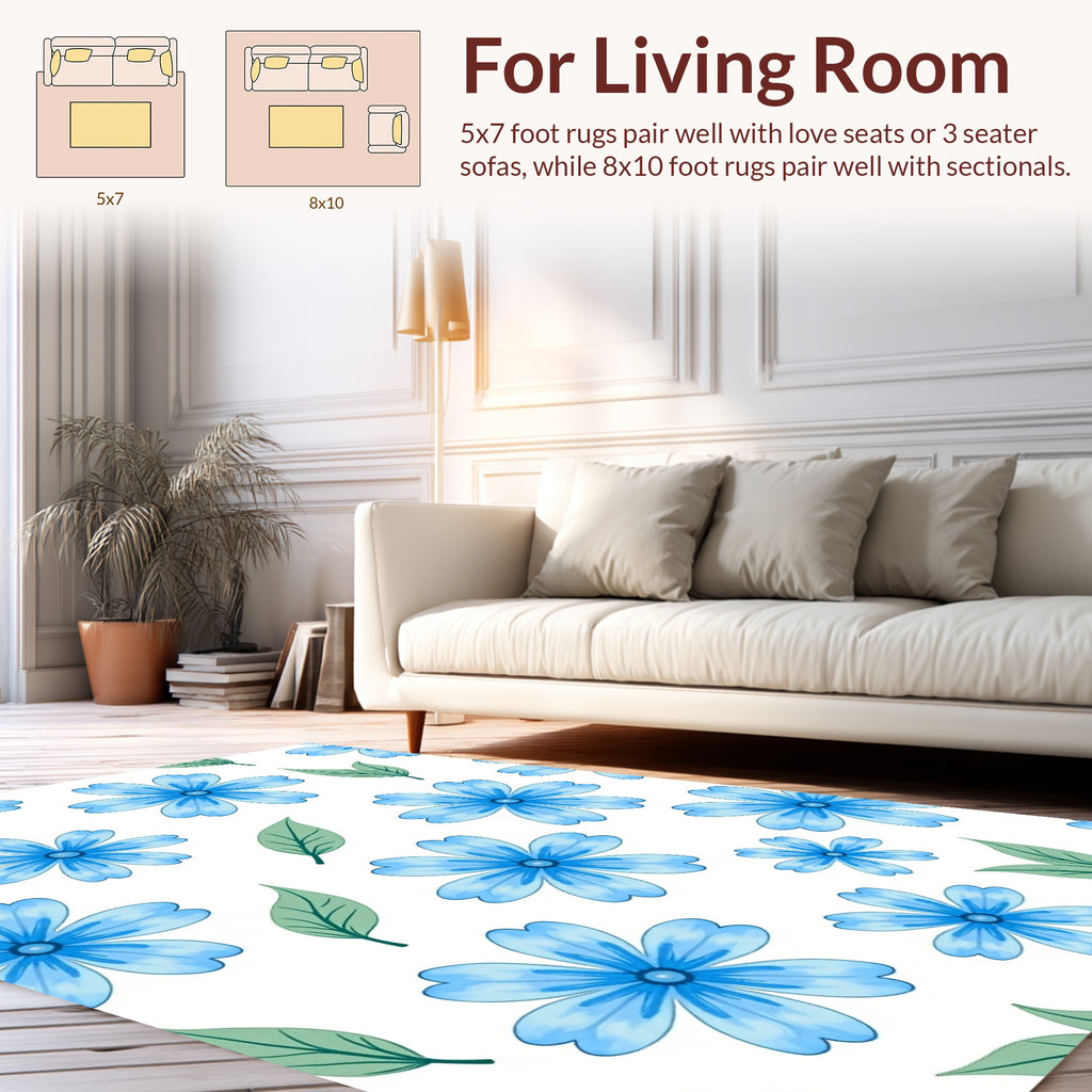 Soft Blue Green Floral Pattern Rug