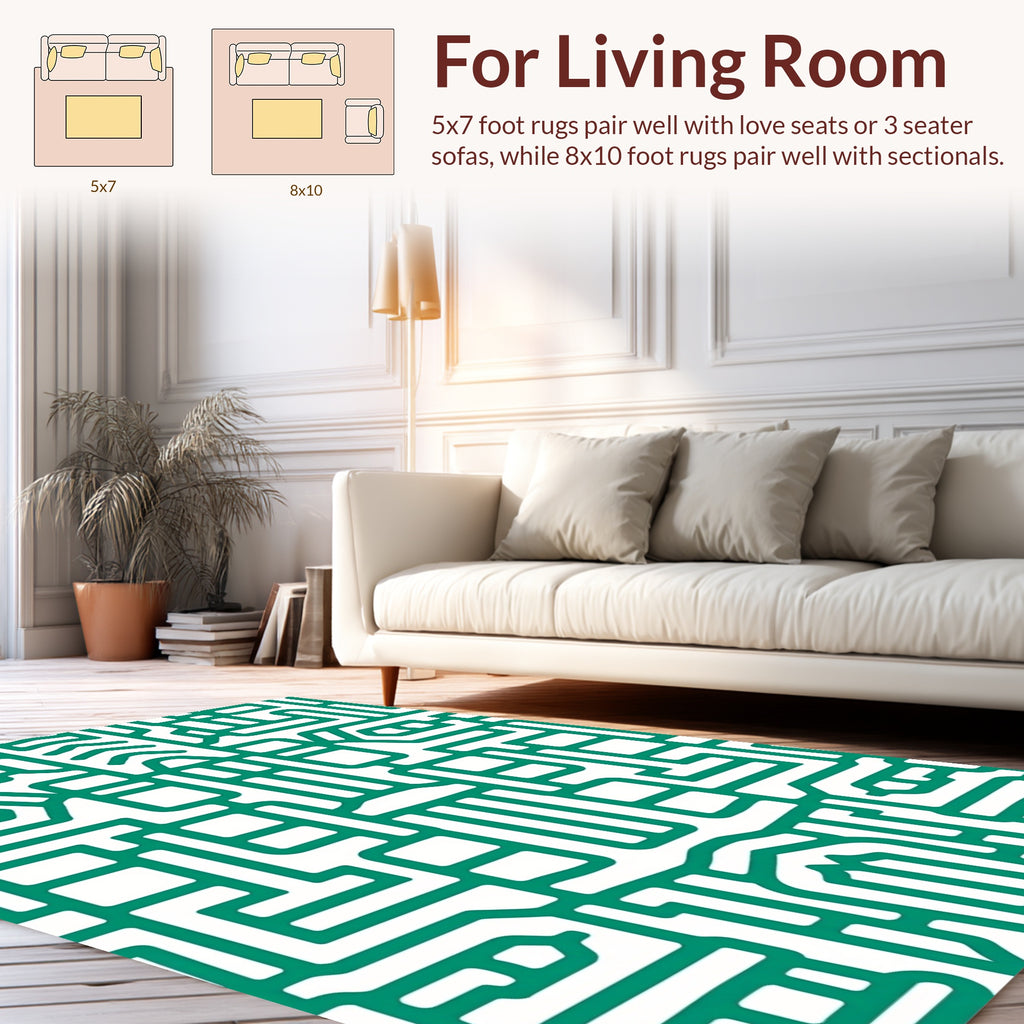 Abstract Geometric Teal Maze Pattern Rug