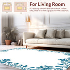 Classic Teal Floral Swirl Border Rug
