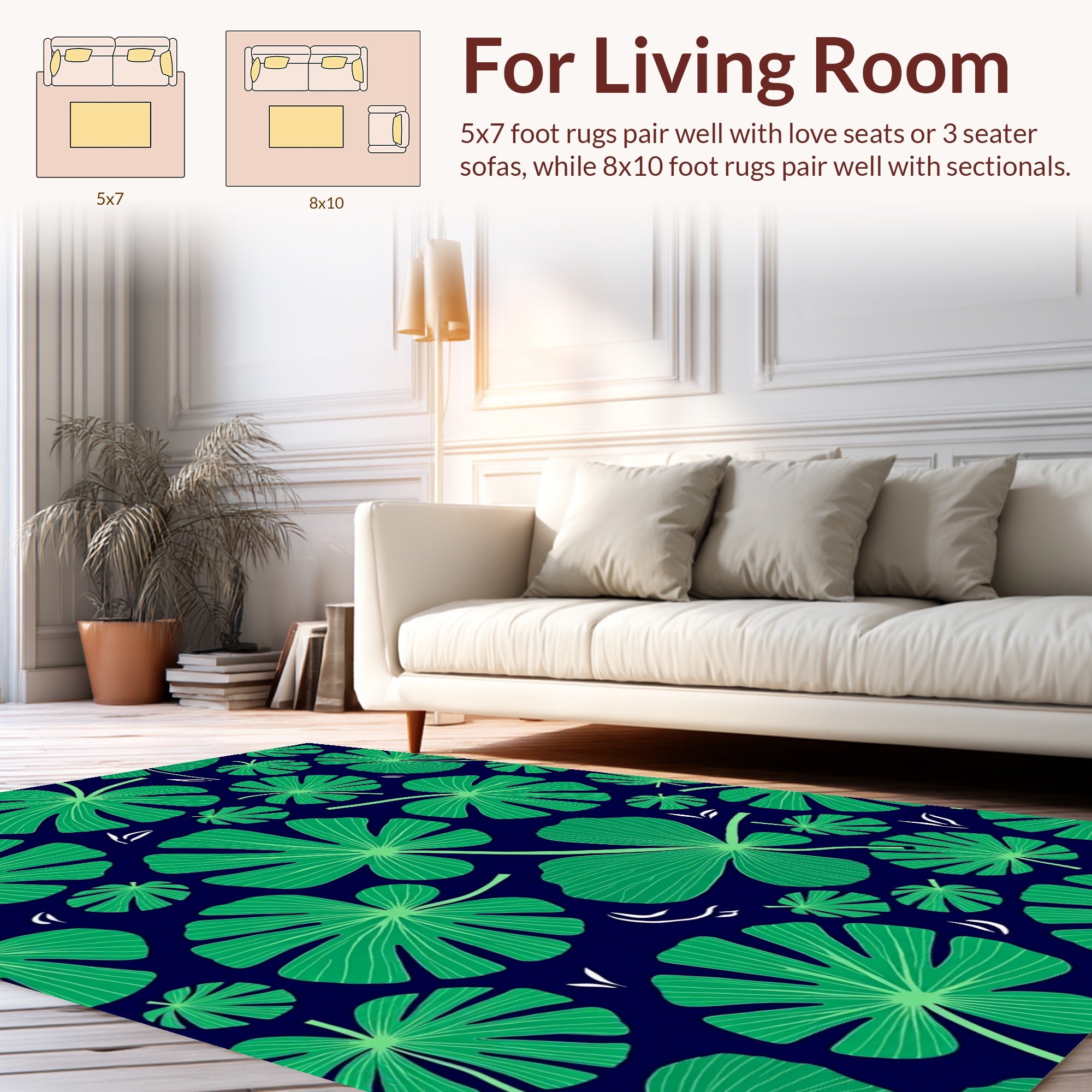 Emerald Ginko Leaf Pattern Rug