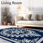 Dark Blue Floral Medallion Mandala Rug