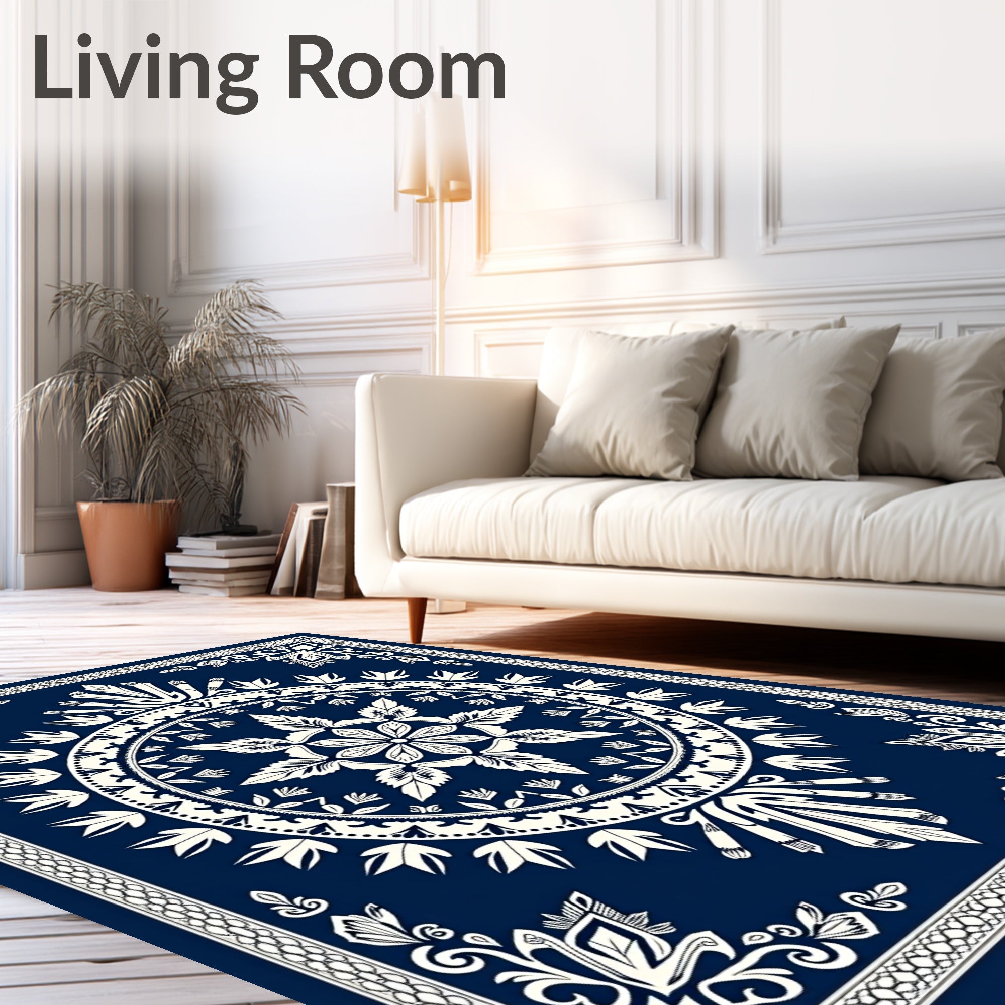 Dark Blue Floral Medallion Mandala Rug