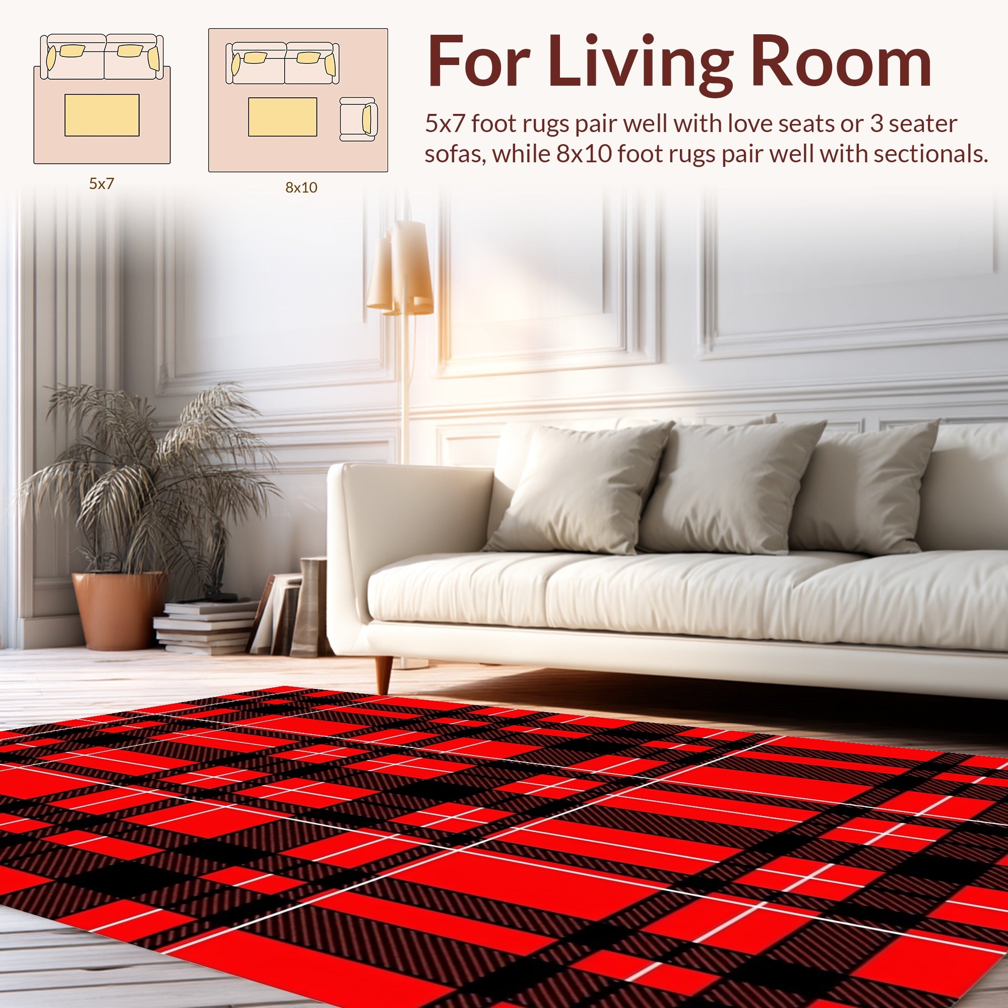 Classic Red Black Plaid Pattern Rug