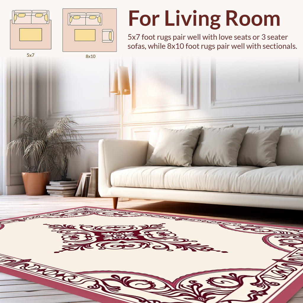 Ornate Damask Vine Pattern Rug