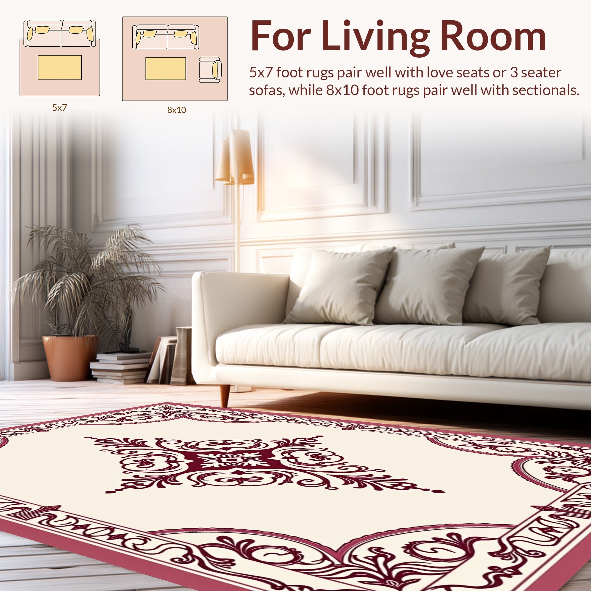 Ornate Damask Vine Pattern Rug