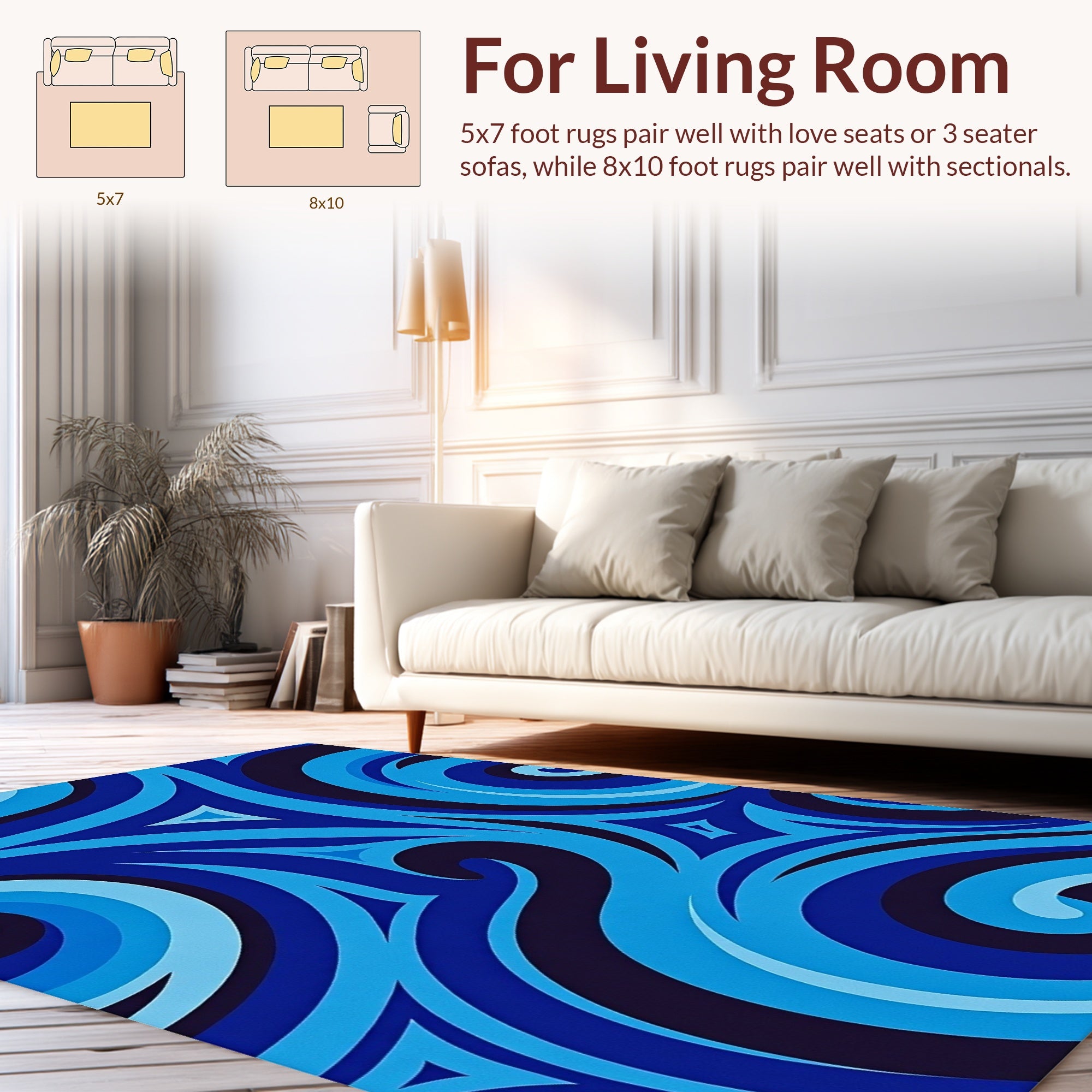 Abstract Blue Swirl Geometric Pattern Rug