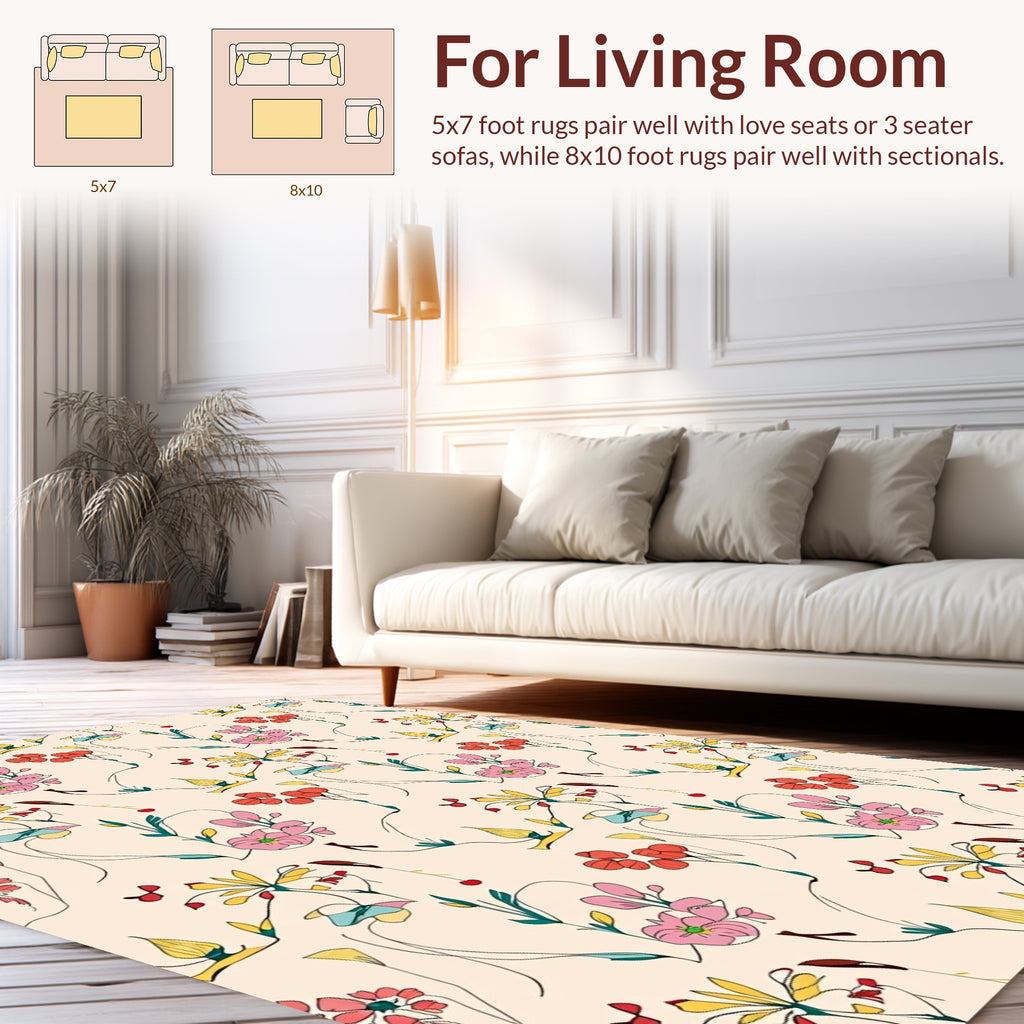 Delicate Floral Vine Patterned Design Rug