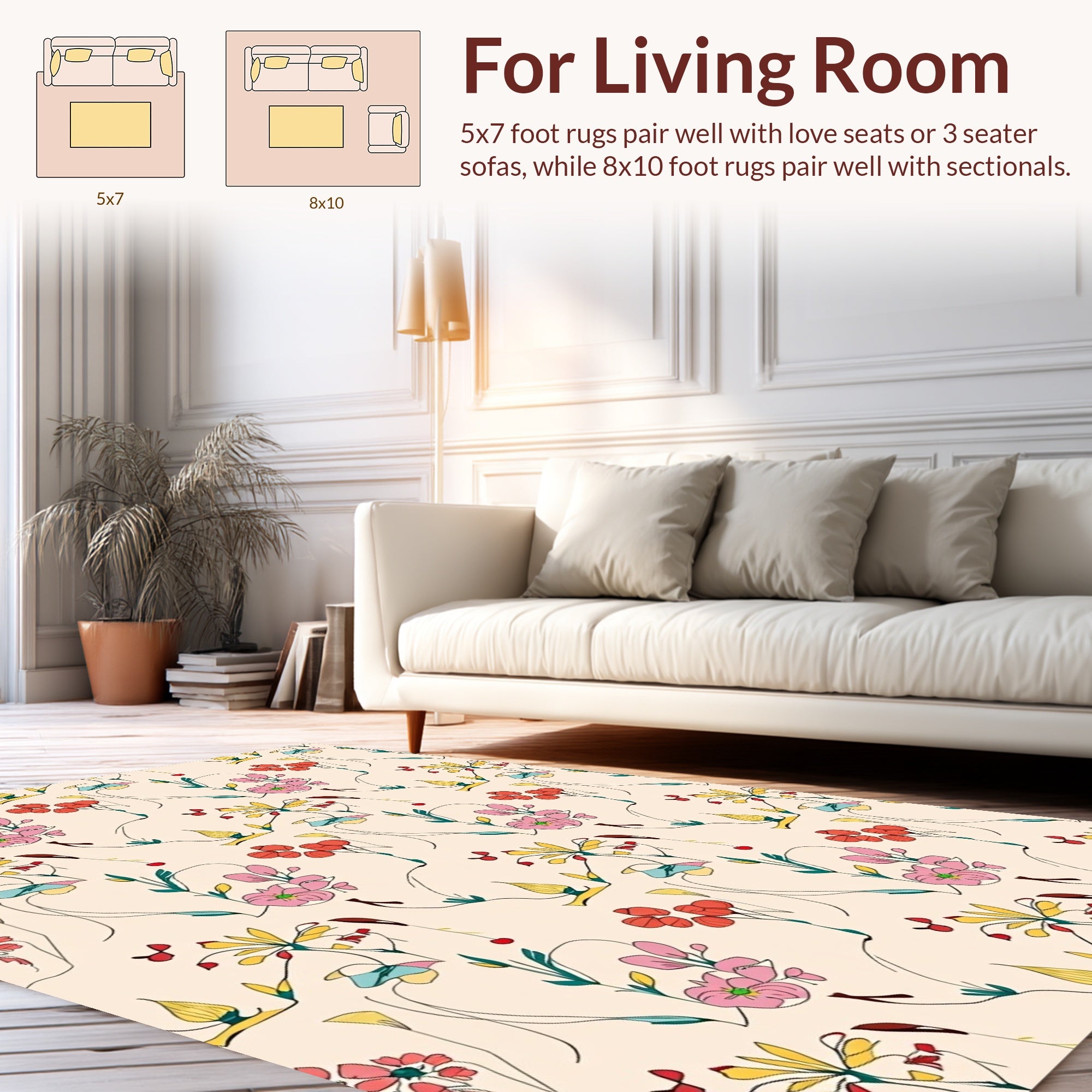 Delicate Floral Vine Patterned Design Rug