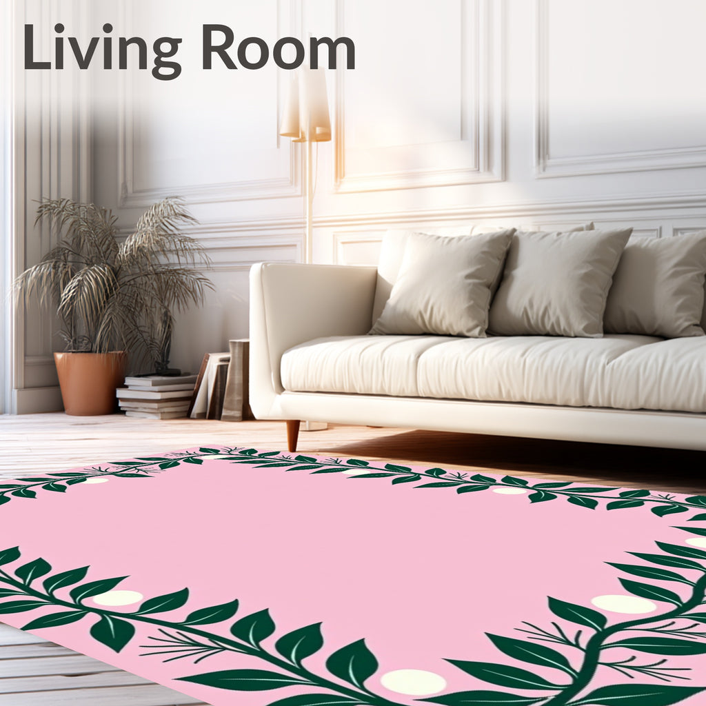 Dark Green Leafy Vine Pearl Border Rug