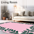 Dark Green Leafy Vine Pearl Border Rug