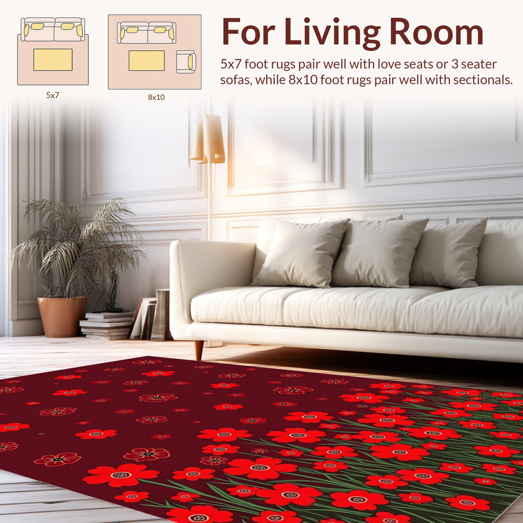 Red Floral Garden Pattern Rug