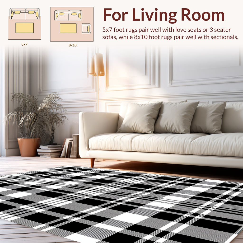 Classic Black White Plaid Pattern Rug