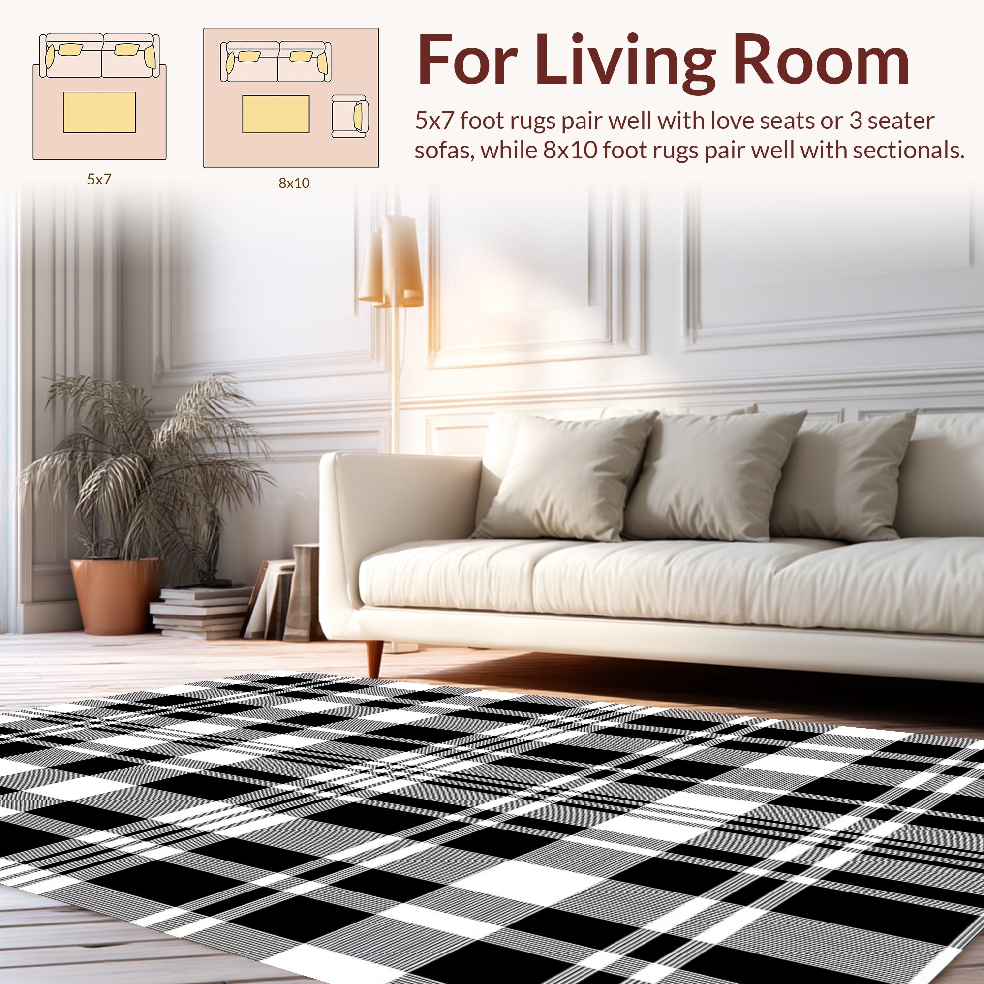 Classic Black White Plaid Pattern Rug