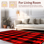 Bold Red Black Plaid Pattern Rug