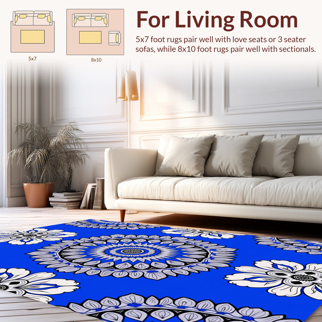 Radiant Blue Mandala Floral Art Rug