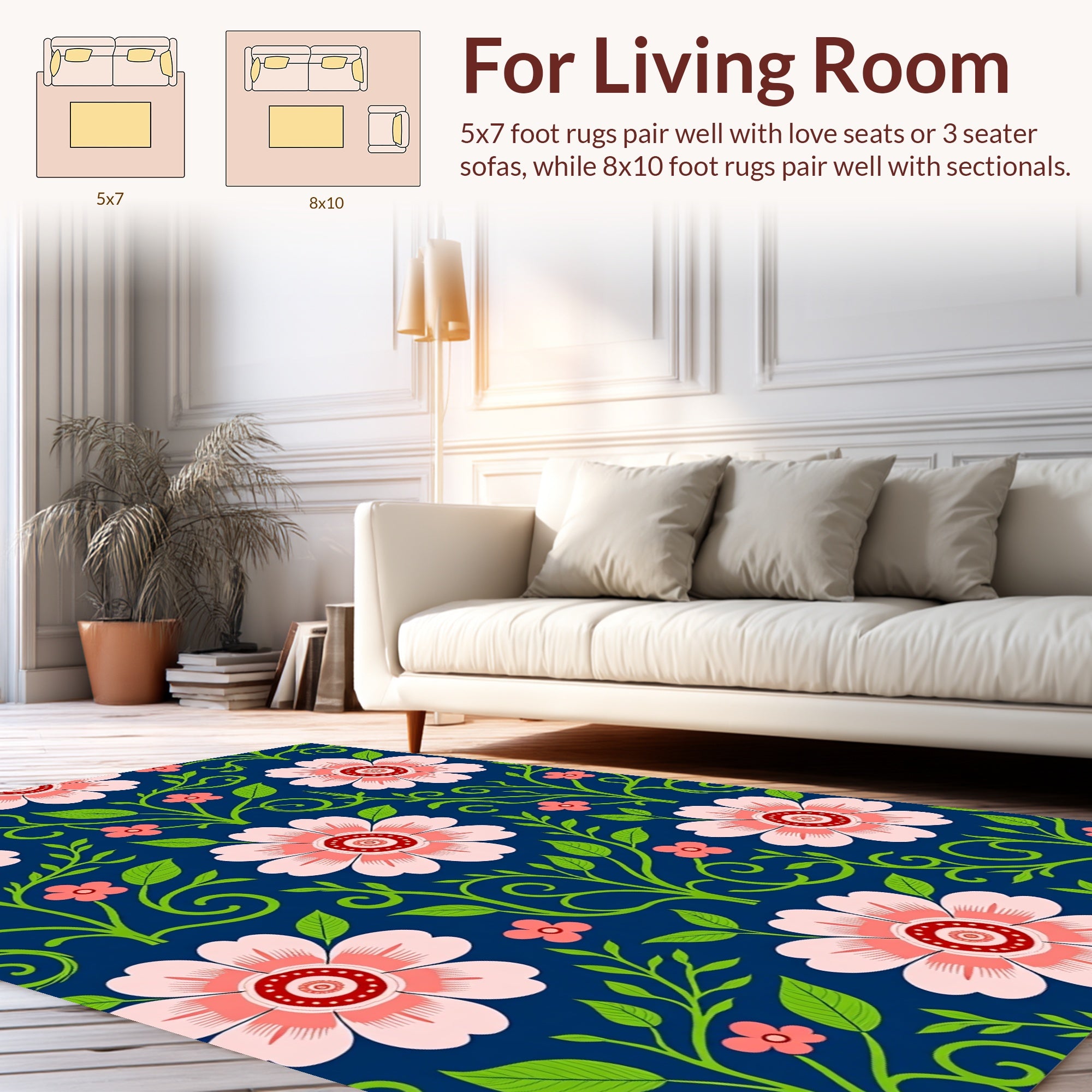 Floral Swirl Pattern Pink Flowers Rug
