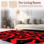 Red and Black Wavy Abstract Design Rug