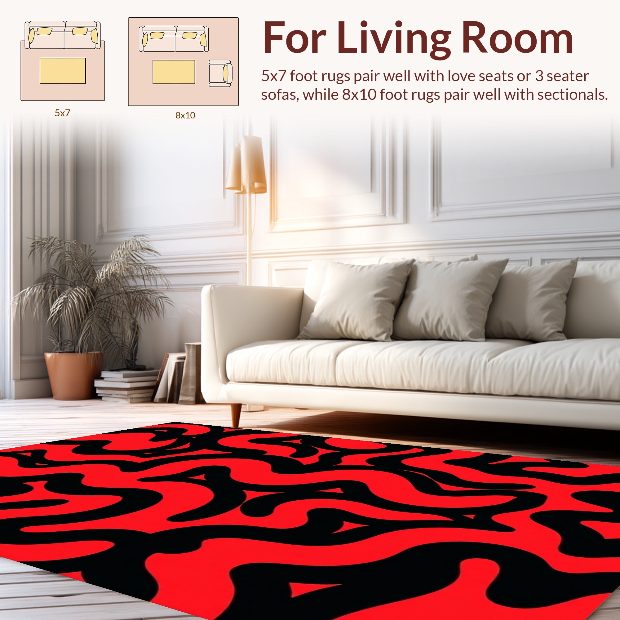 Red and Black Wavy Abstract Design Rug