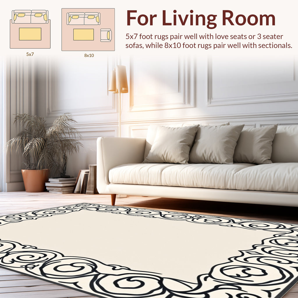Classical Scrollwork Ornamental Border Design Rug