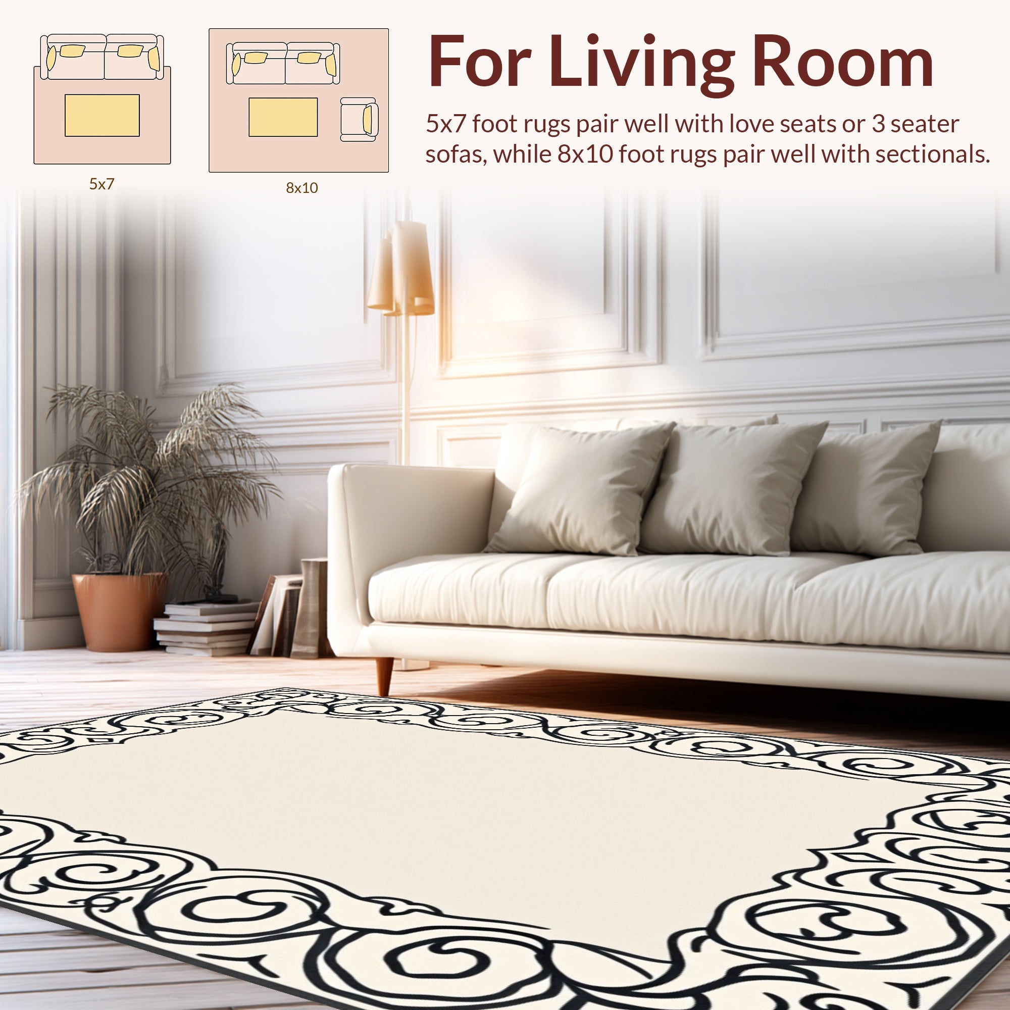 Classical Scrollwork Ornamental Border Design Rug