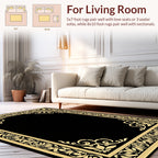 Black Gold Floral Ornate Border Rug