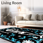 Black White Sky Blue Skeleton Floral Rug