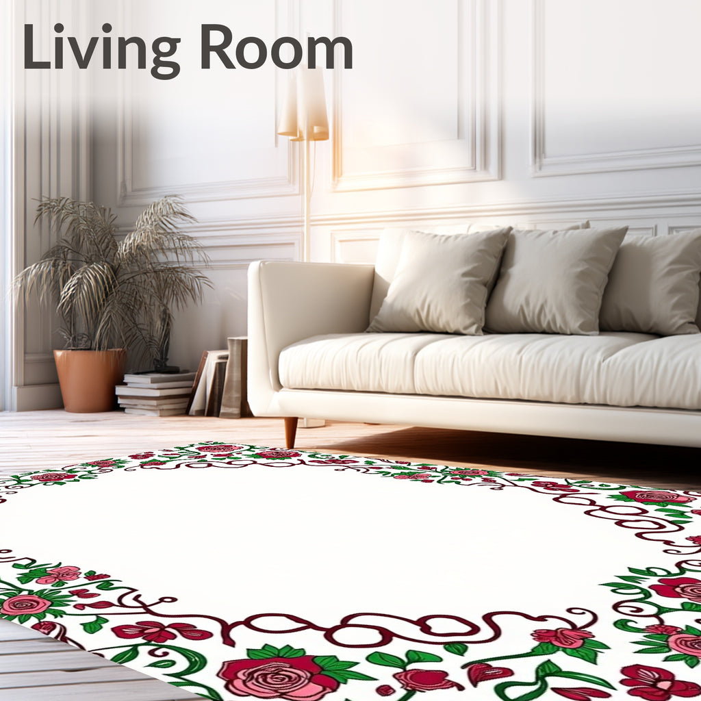 Whimsical Pink Rose Garden Frame Rug