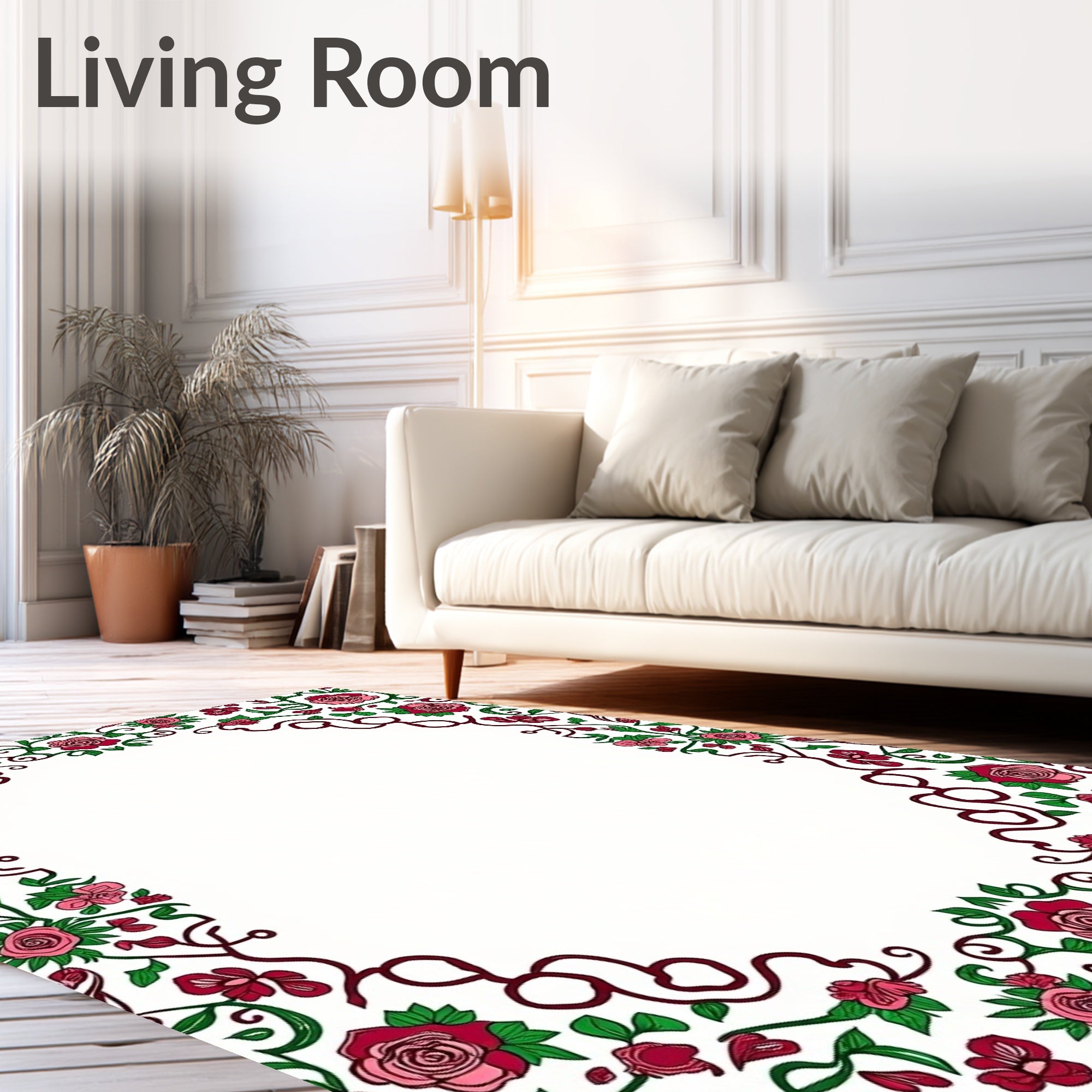 Whimsical Pink Rose Garden Frame Rug