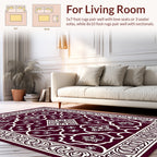 Deep Burgundy Cream Floral Medallion Pattern Rug