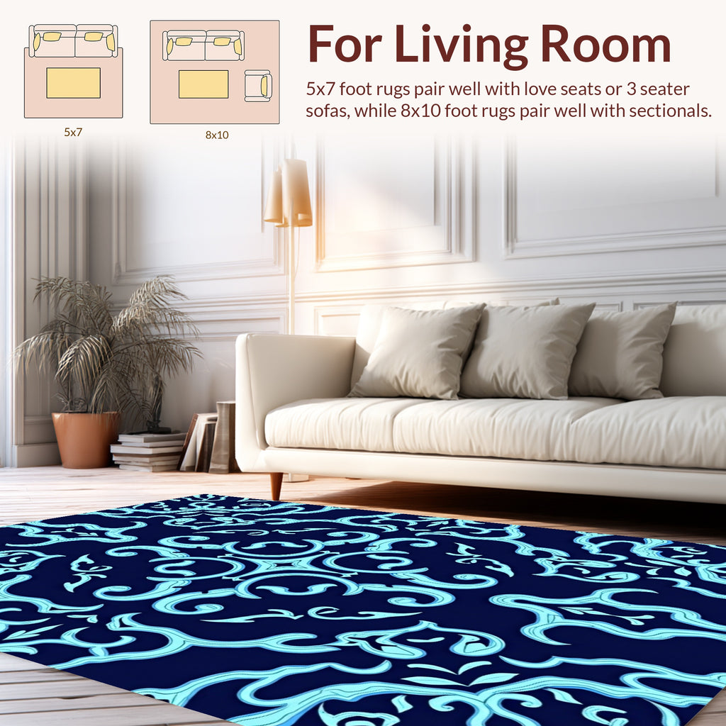 Intricate Scrollwork Aqua Pattern Rug