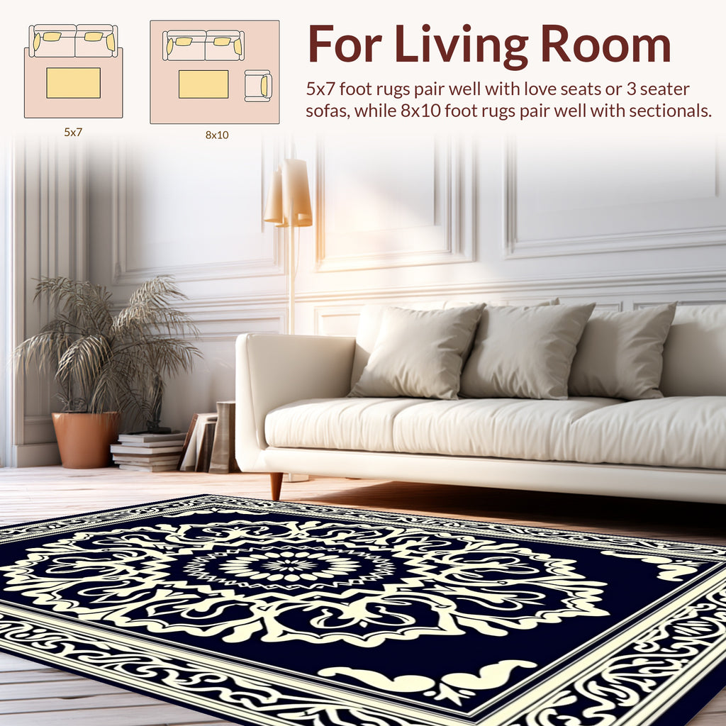 Classic Mandala Floral Ivory Design Rug