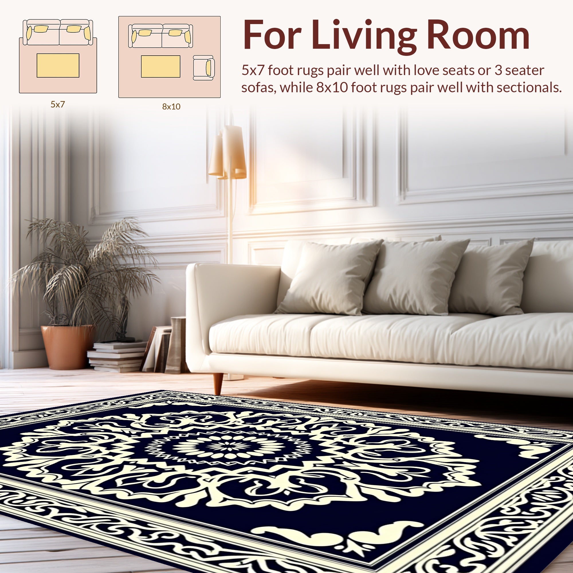 Classic Mandala Floral Ivory Design Rug