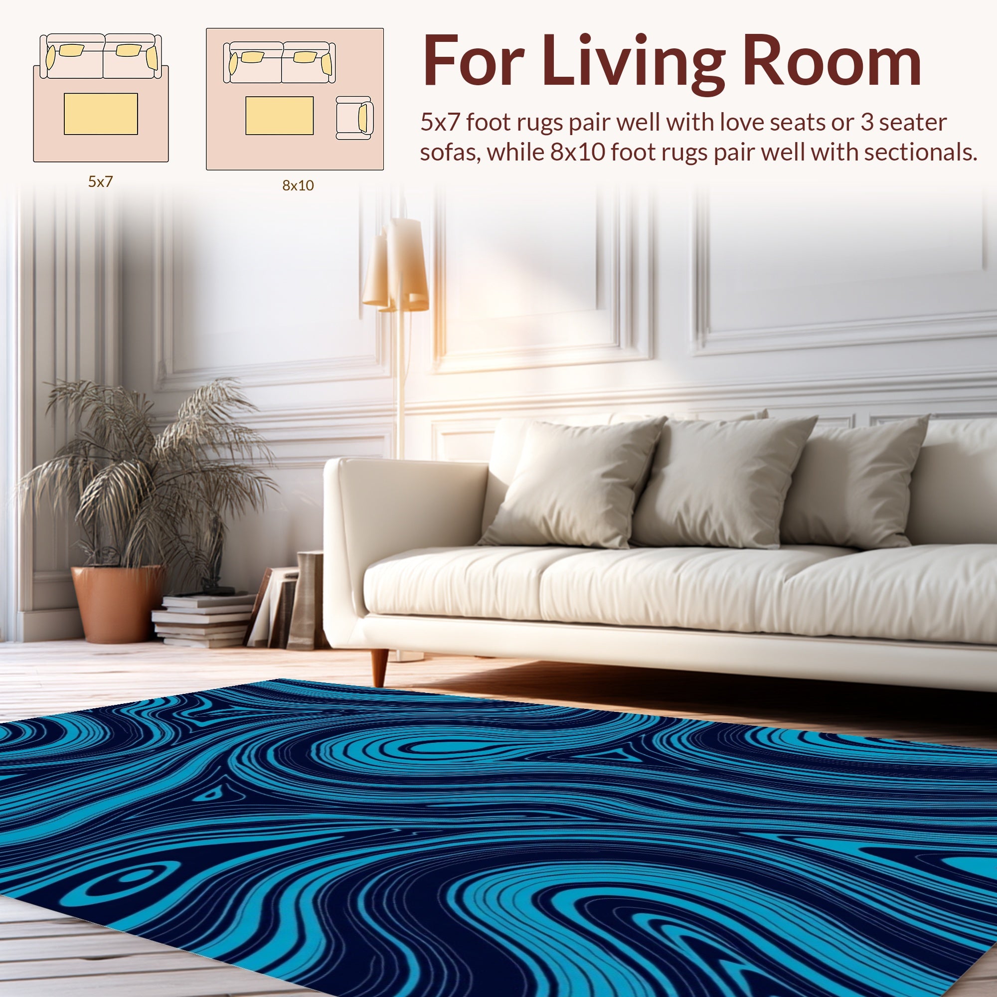 Deep Blue Wavy Flow Pattern Rug