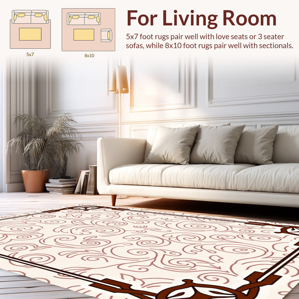 Ornate Swirl Patterned Border Rug
