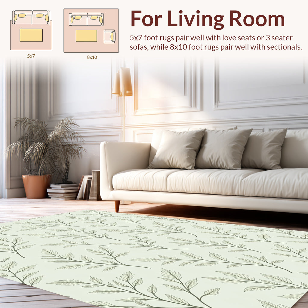 Delicate Leafy Branch Pattern Rug