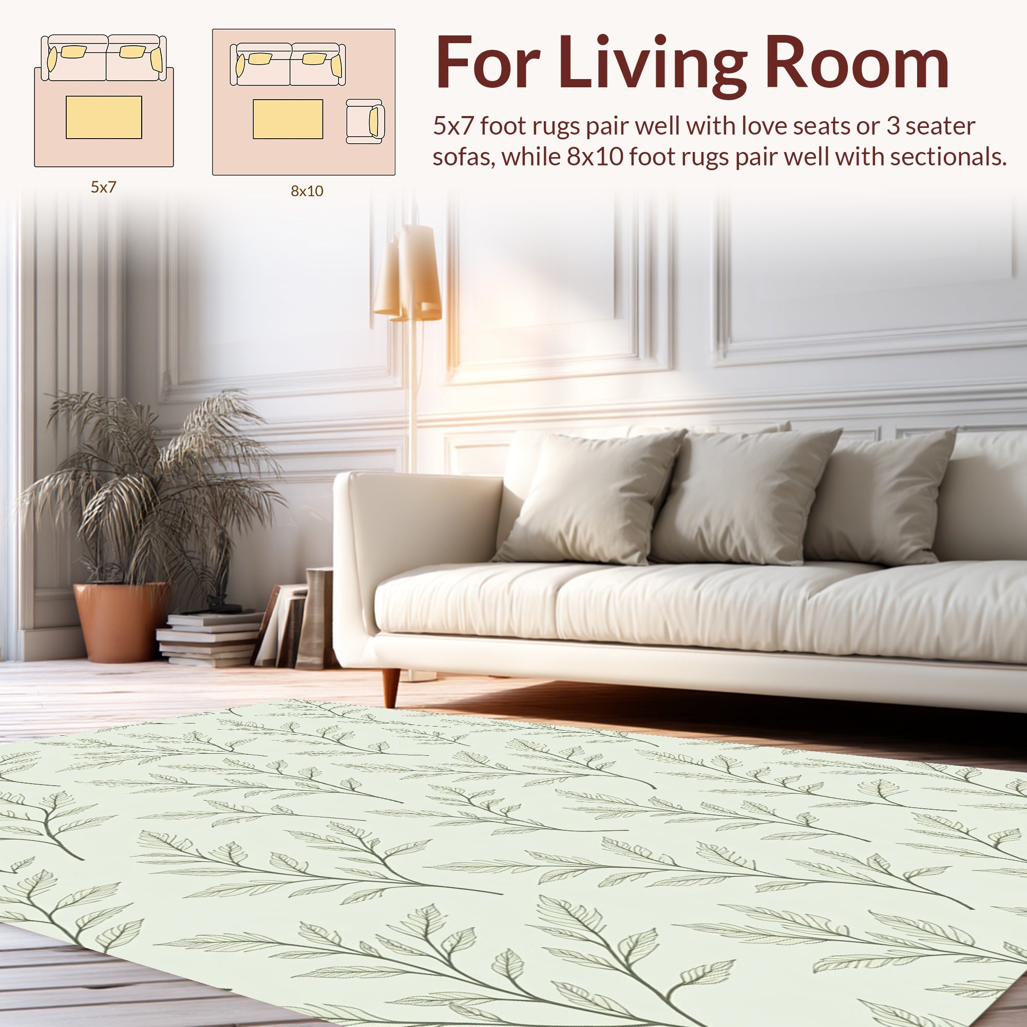 Delicate Leafy Branch Pattern Rug