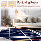 Bold Geometric White Navy Lines Rug