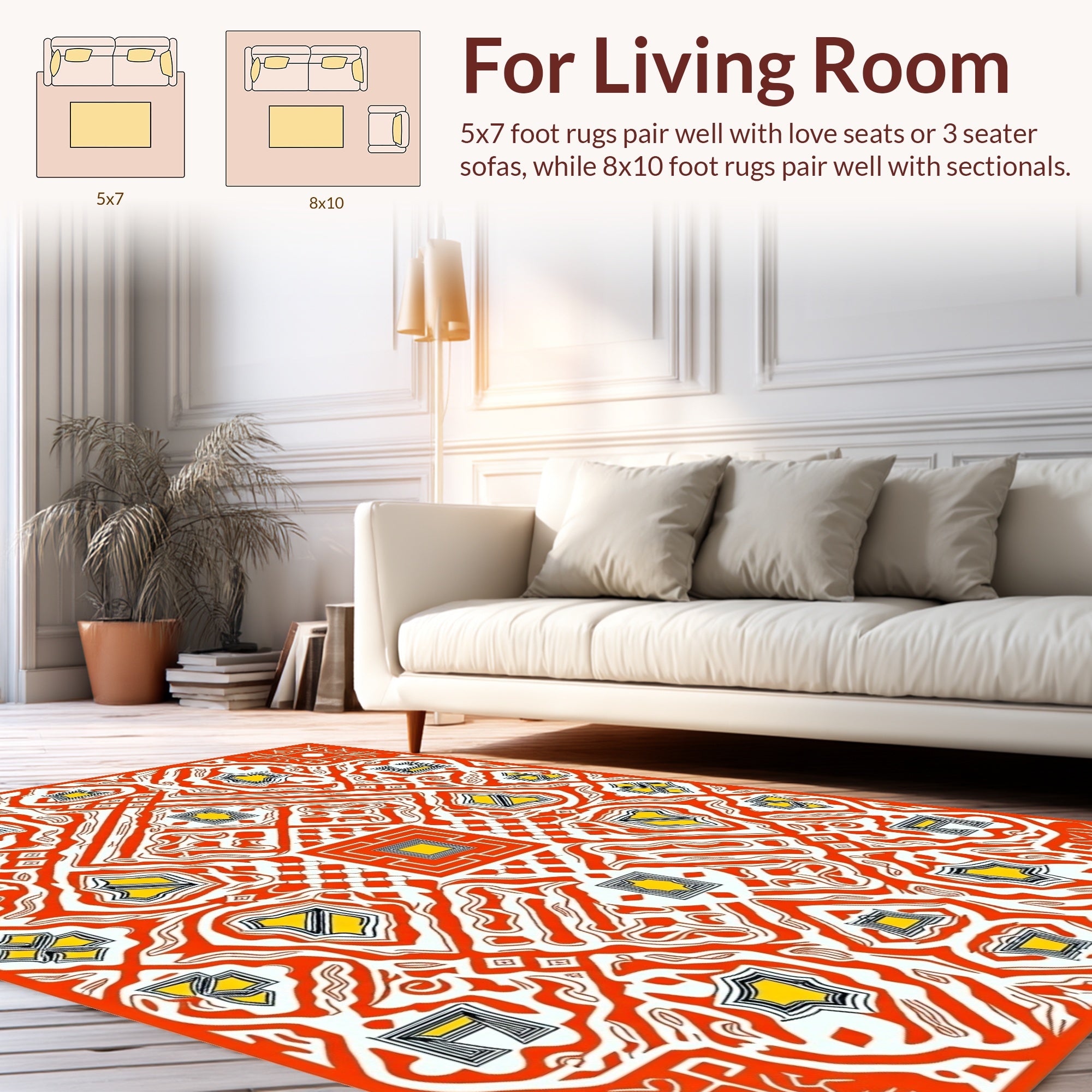 Geometric Mandala Style Orange and Yellow Rug