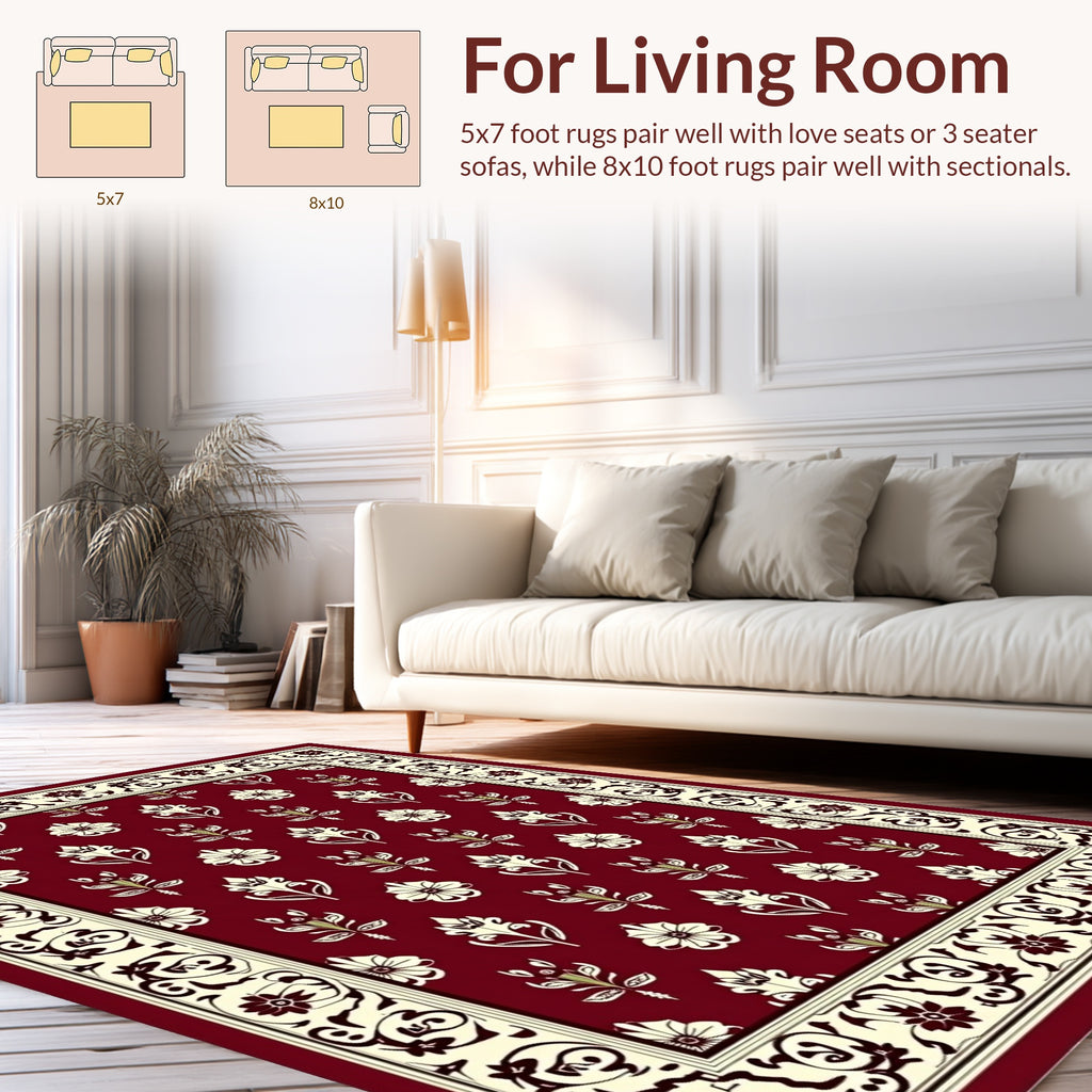 Ornate Floral Patterned Border Rug