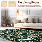 Dark Green Cream Gold Floral Pattern Rug