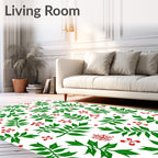 Green Foliage Red Berry Snowflake Rug
