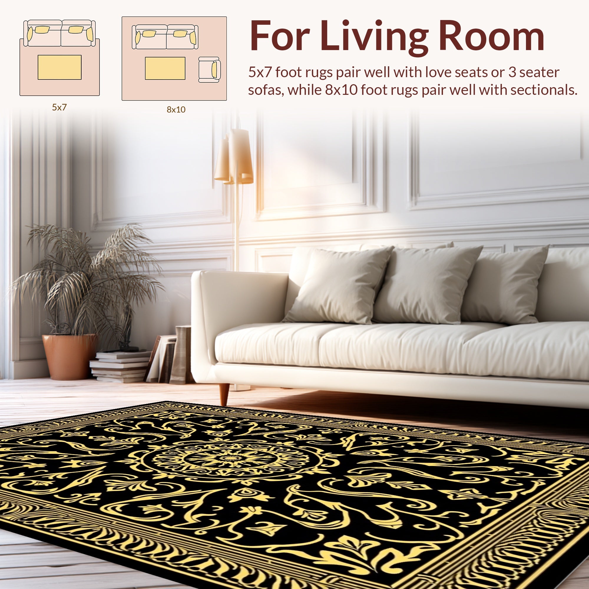 Black Gold Ornate Floral Rug