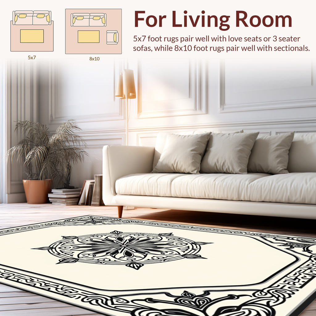 Classic Mandala Bordered Floral Design Rug