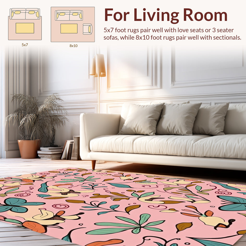 Whimsical Butterflies and Botanical Vines Design Rug