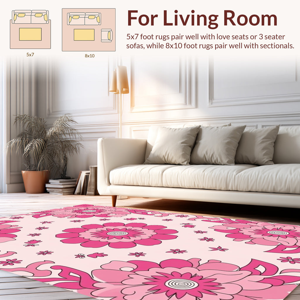 Pink Floral Pattern With Vivid Blooms Rug