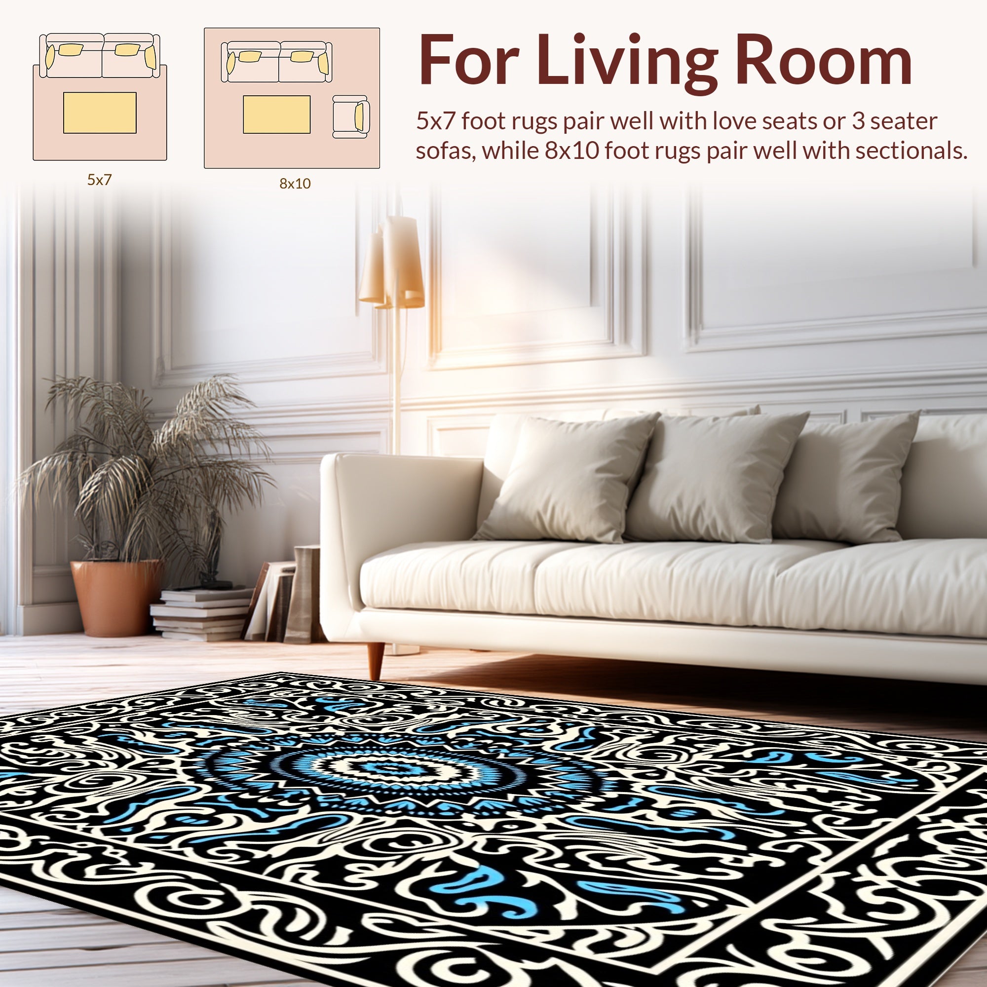 Ornate Mandala Blue Patterned Rug