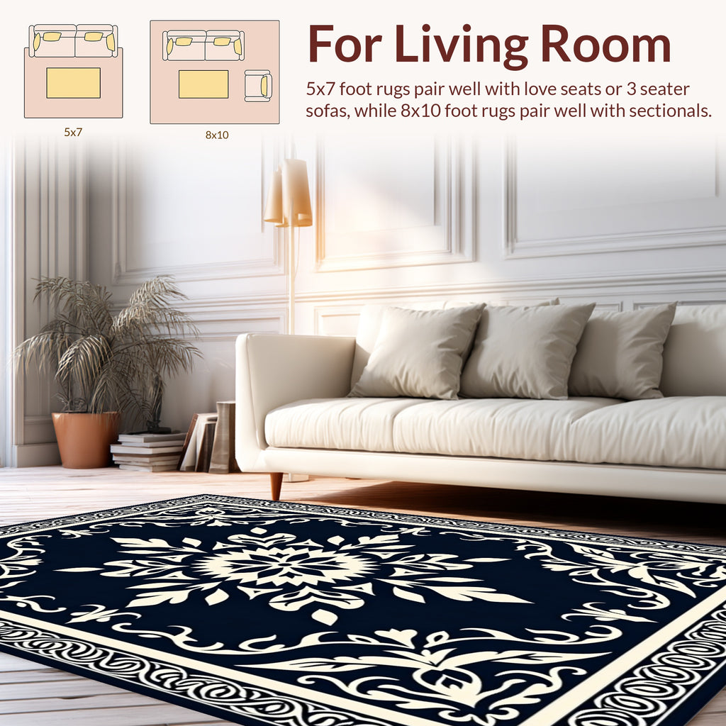 Ornate Floral Medallion Border Design Rug