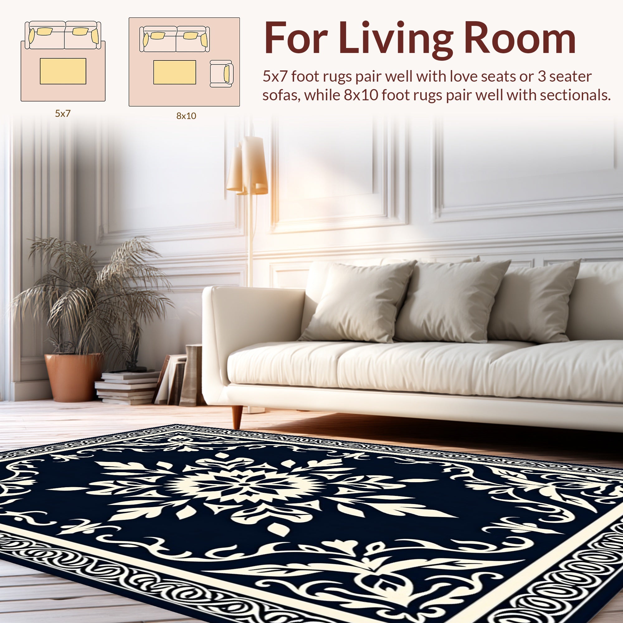 Ornate Floral Medallion Border Design Rug