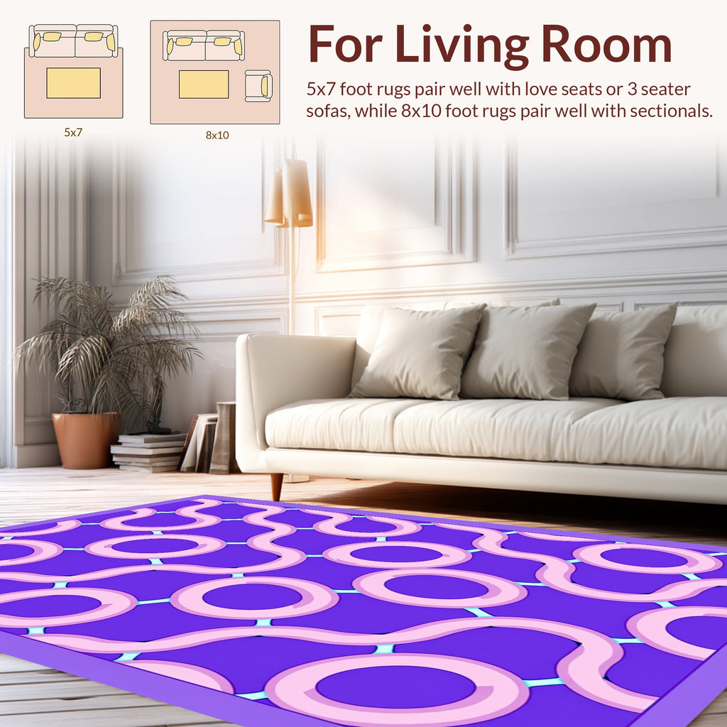 Abstract Pink Ring Chain Pattern Rug
