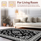 Black White Ornamental Floral Pattern Rug